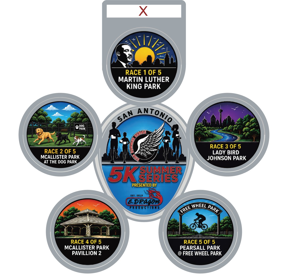 2026 SA 5K Summer Series 5-coin medal collection